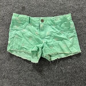 Flipside Shorts Girls Size 12 Mint Green Star Pattern Raw Hem Denim Casual